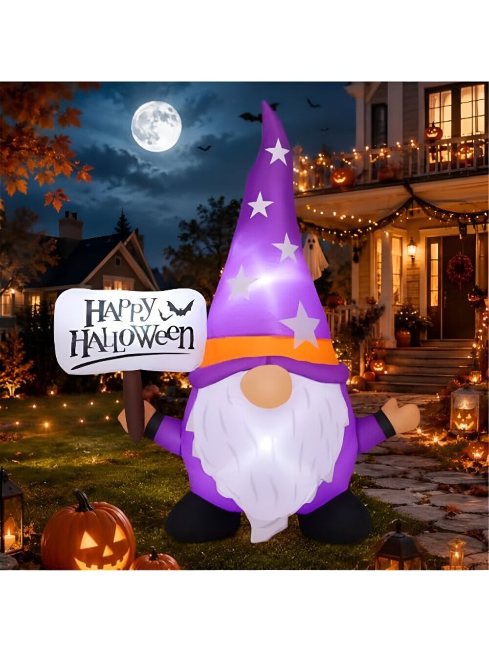 5FT Halloween Inflatables Gnome Happy Sign Yard Decor with LEDs